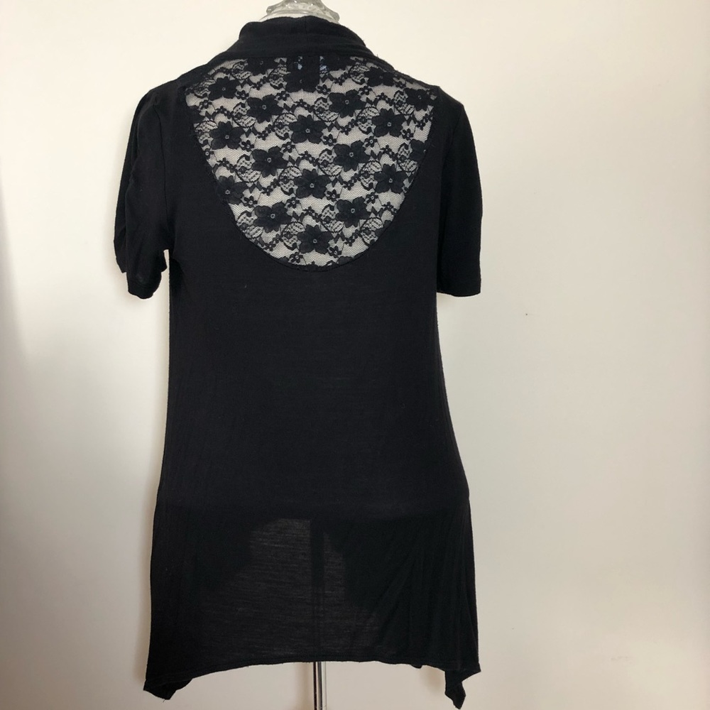IZ Byer open front knit top lace back cascade asymmetrical oversized juniors XS